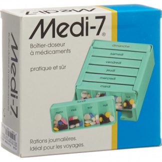 Sahag Medi-7 Medikamentendosierer 7 Tage 4 Fächer pro Tag türkis französisch