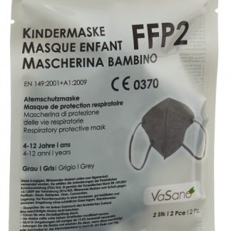 VaSano Maske FFP2 Kinder 4-12 Jahre grau deutsch/französisch/italienisch 2 Stk